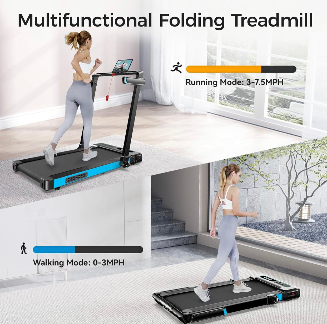 2.5HP 2 In1 Folding Treadmill with Display Screen Electric Running Portable Walking Pad for Home Office Fitness R46301