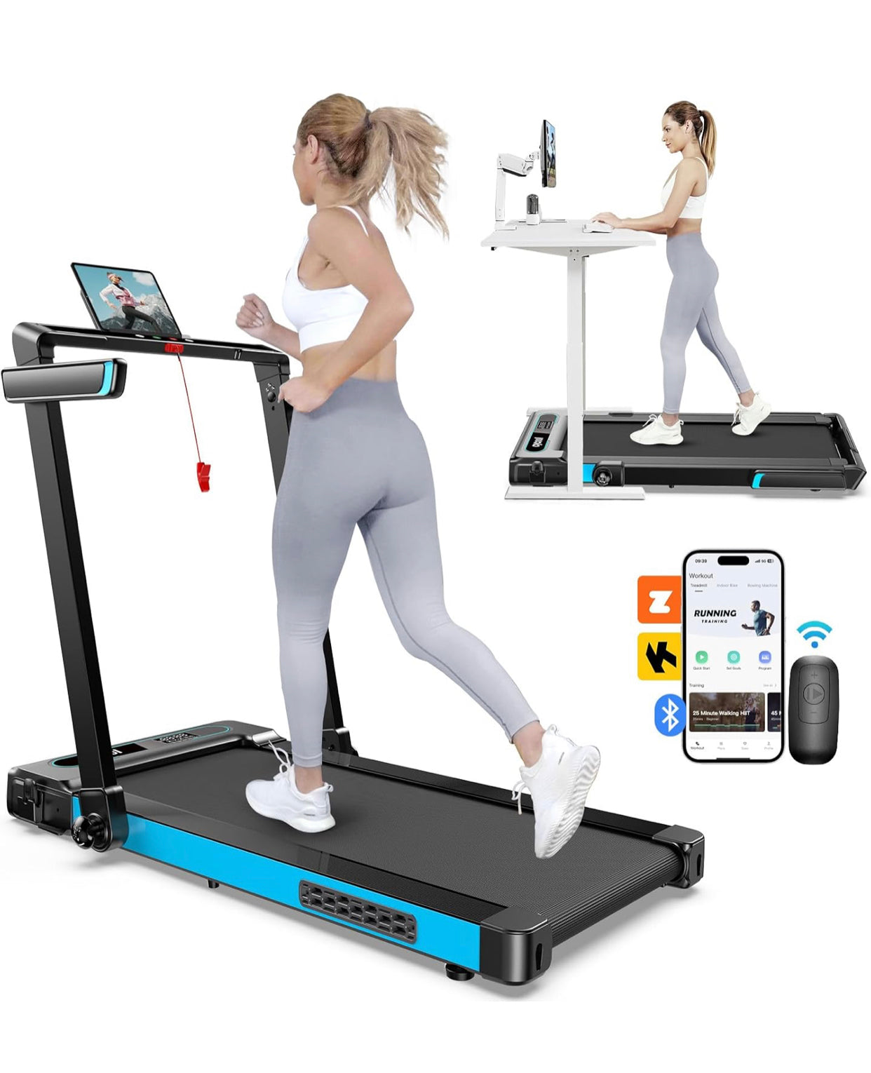 2.5HP 2 In1 Folding Treadmill with Display Screen Electric Running Portable Walking Pad for Home Office Fitness R46301