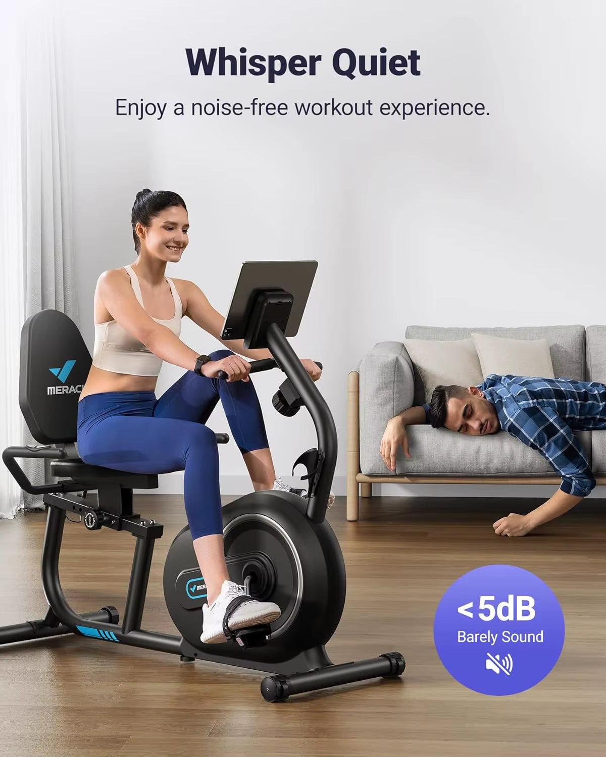 Recumbent Exercise Bike for Home with Smart Bluetooth and Exclusive App Connectivity, LCD, Heart Rate Handle, Magnetic Re